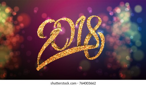 2018 Happy New Year. Year of a yellow dog on a Chinese horoscope, a template for postcards handwork, on the background light bokeh