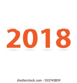 2018 inscription with snow. Vector illustration.