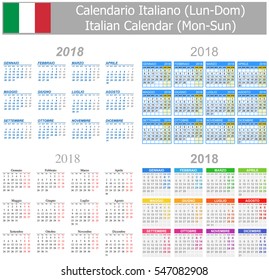 2018 Italian Mix Calendar Mon-Sun on white background