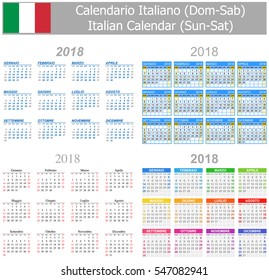 2018 Italian Mix Calendar Sun-Sat on white background