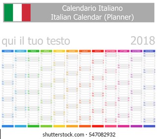 2018 Italian Planner Calendar with Vertical Months on white background