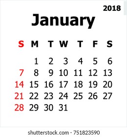 2018 January Month Calendar Stock Vector (Royalty Free) 751823590 ...