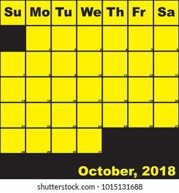 2018 January yellow on black planner calendar with huge space for notes