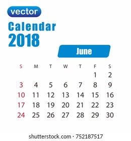 2018 june month calendar