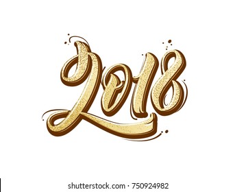 2018 lettering isolated on white. Greeting card design with 3D gold numbers. Vector illustration