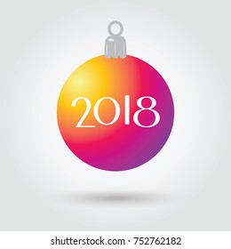 2018 logo, Happy New Year Christmas decorative element greeting card with Christmas ball icon, Instagram color, flat modern design t shirt, teenager, printed tee, typography, embroidery, graphic tee