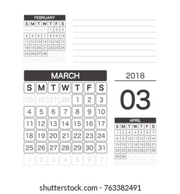 2018 MARCH Calendar Planner Design.