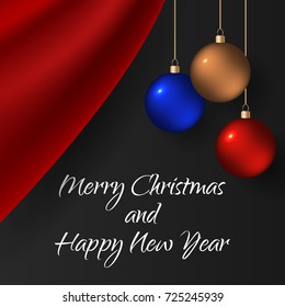 2018 Marry Christmas and Happy New Year card with christmas balls. Postcard Happy New Year 2018 with a bal. Vector illustration