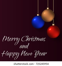 2018 Marry Christmas and Happy New Year card with christmas balls. Postcard Happy New Year 2018 with a bal. Vector illustration