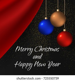 2018 Marry Christmas and Happy New Year card with christmas balls. Postcard Happy New Year 2018 with a bal. Vector illustration