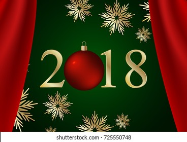 2018 Marry Christmas and Happy New Year card with christmas balls. Postcard Happy New Year 2018 with a bal. Vector illustration