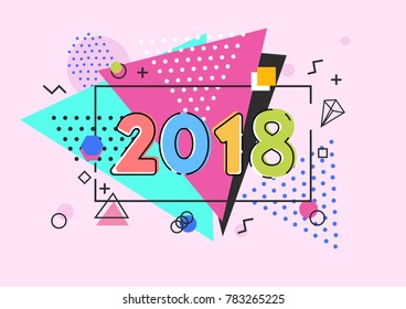 2018 with memphis style background with full colour.