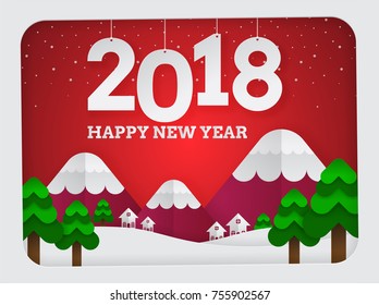 2018 Merry Christmas and Happy new year, Paper cut Art illustration design.