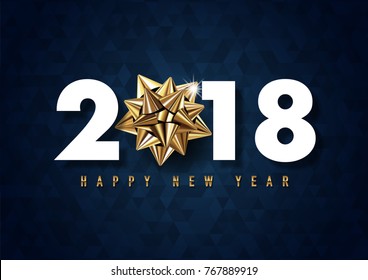 2018 merry christmas and happy new year vector greeting card and poster design with golden ribbon,star and confetti.