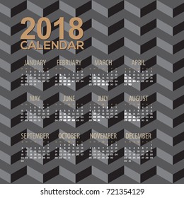 2018 Modern Black Illusion Pattern Printable Calendar Starts Sunday Vector Illustration