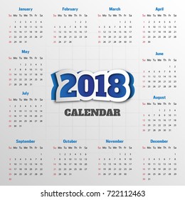 2018 Modern calendar template. Vector illustration.