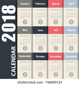 2018 Modern calendar template .Vector/illustration.