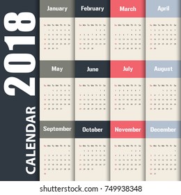 2018 Modern calendar template .Vector/illustration