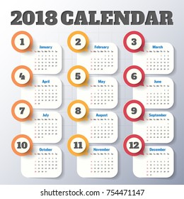 2018 Modern calendar template .Vector/illustration