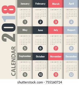 2018 Modern calendar template .Vector/illustration