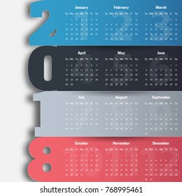 2018 Modern calendar template .Vector/illustration.