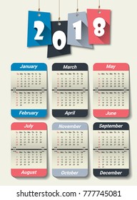 2018 Modern calendar template .Vector/illustration.