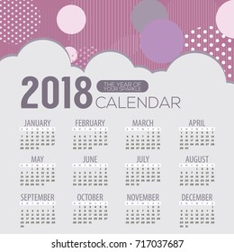 2018 Modern Clouds Graphic Printable Calendar Starts Sunday Vector Illustration