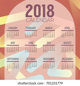 2018 Modern Colorful Graphic Printable Calendar Starts Sunday Vector Illustration
