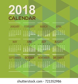 2018 Modern Green Geometric Printable Calendar Starts Sunday Vector Illustration