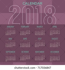 2018 Modern Purple Geometric Pattern Printable Calendar Starts Sunday Vector Illustration