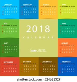 2018 multicolored calendar template