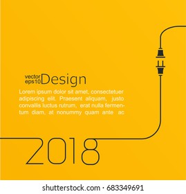 2018 - Año Nuevo. Ilustración del vector de línea abstracta con enchufe de cable y enchufe. Concepto de conexión, nuevo negocio, inicio. Diseño plano.