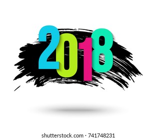 2018 New Year background with black brushstroke watercolor paint  for banner, poster, flyer, leaflet or postcard. Vector illustration for holiday design.