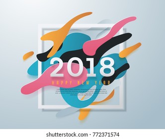 2018  New Year background design with paper art for greeting card, flyers, leaflets, postcards and posters. Vector illustration.