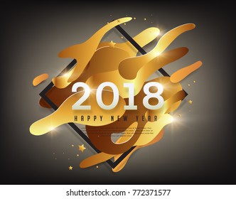2018  New Year background design with gold paper art for greeting card, flyers, leaflets, postcards and posters. Vector illustration.