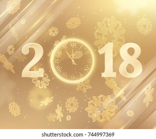 2018 New year background with golden snowflakes and text. Vector EPS10.