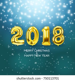 2018 New Year Background with Golden Balloon. Vector Illustration EPS10
