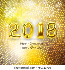 2018 New Year Background with Golden Balloon. Vector Illustration EPS10