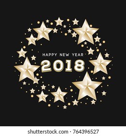2018 New Year background greeting card with gold stars for presentations, flyers, leaflets, postcards and posters. Vector illustration.