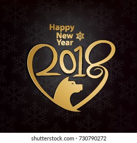 2018 new year background with heart icon golden dog vector
