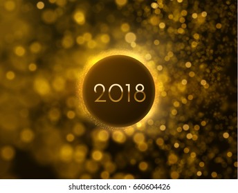 2018 New year background with light blurred bokeh. Vector EPS10.
