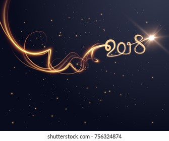 2018 New year background. Light writing shiny letters. Vector EPS10.