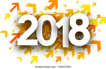 2018 nuevo año de fondo con un patrón de flechas anaranjadas. Ilustración de papel vector.