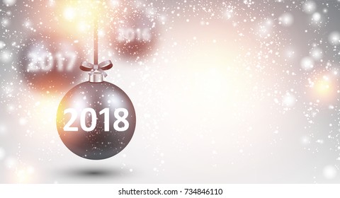 2018 fundo de Ano Novo com bolas de Natal de prata. Ilustração vetorial.