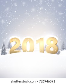 2018 New Year background with snow. Vector illustration.