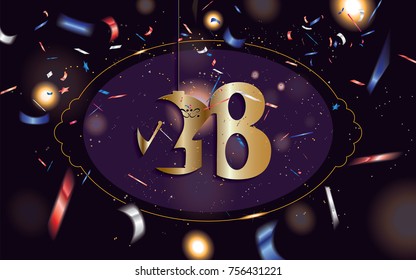 2018 New Year banner in the cover with defocused transparent colorful confetti isolated on dark sparkle background.Vector illustration.