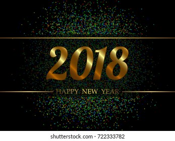 2018 New Year Black background with glitter confetti. Festive premium design template for holiday greeting card