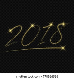 2018 New Year Black background. Vector light effect. golden comet with glowing tail of shining stardust sparkles, Gold glittering star dust 