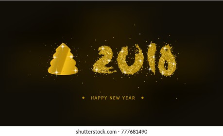 2018 New Year Black Background With Gold Confetti Greeting Card. EPS10 Vector