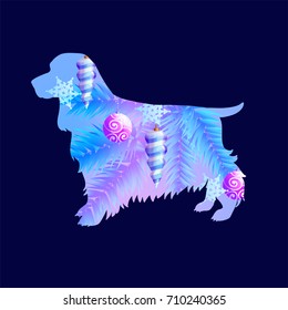 2018 New Year calendar design. Year of the Dog in the Chinese calendar. Silhouette of a spaniel dog. 